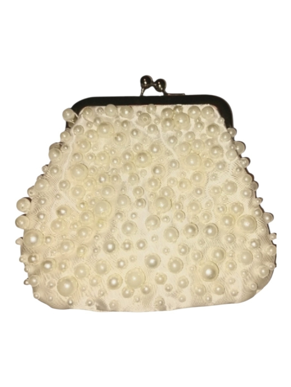 Vintage Cream Bridal Wristlet Mini Purse With Faux Pearl Accents VTG